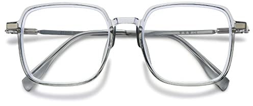 VEVESMUNDO Blaulichtfilter Lesebrille Metall Groß Stylisch Rechteckig Anti Blaulicht Lesehilfen Sehhilfe Brille für Damen Herren (1 Stück Transparent Grau Brille, 2.5)