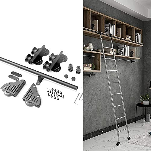 Kit per Porta Scorrevole a Scomparsa per Impieghi Pesanti Hardware per Binario per Scala a Rotolamento, Binario per Scaletta Mobile a Tubo Tondo Binario per Scaletta con Ruote a ru