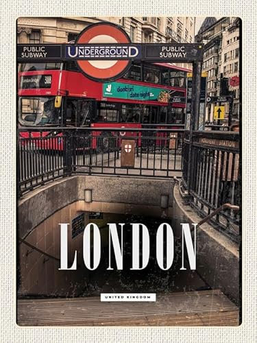 mrdeco Metall Schild 30x40cm gewölbt London England Underground Train Deko Blechschild Tin Sign