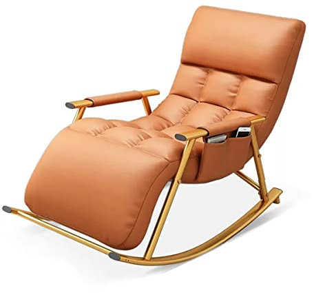 Schaukelstuhl For Den Balkon, Freizeit-Entspannungsstuhl Mit Stahlbeinen, Bequemer Sofastuhl Mit Lederpolsterung For Das Wohnzimmer, Sessel Mit Verstellbarer Fußstütze ( Color : Orange , Size : Golden