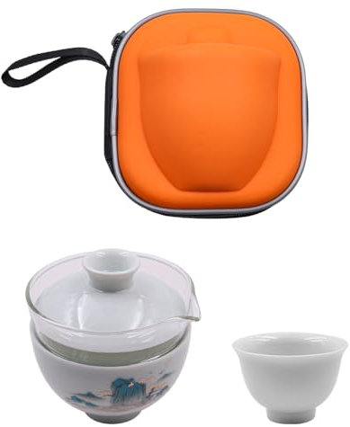NUZAMAS Set da tè portatile da viaggio per adulti, Quick Cup, due tazze da tè in ceramica con teiera per esterni, campeggio, viaggi, casa, ufficio