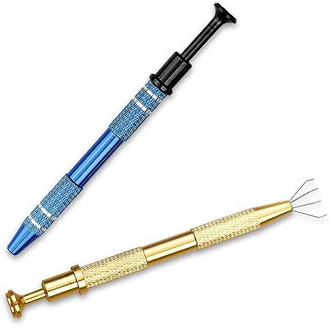 Luckious 4-Claw Electronic Components Pick Up Tool(2PCS), Pick Up Tool for Diamond Jewelry,Piercing Ball,IC Chips Small Parts (Blue and Gold)