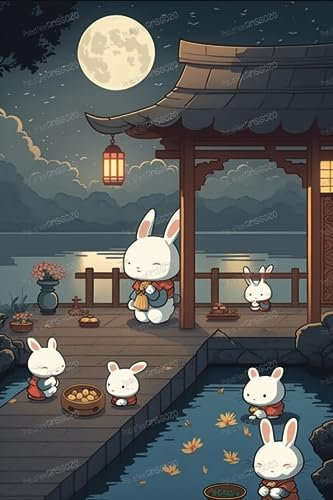 Puzzle für Erwachsene, Anfänger, 120-teiliges Puzzle – Lake Pavilion Kaninchenpuzzle für Kinder, DIY-Puzzle mit Buchstaben auf der Rückseite, mit einem Poster