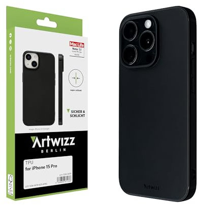 Artwizz TPU Case Schutzhülle kompatibel mit iPhone 15 Pro - Elastische Hülle, Kratzresistent, Ultra-Dünn - Matt-Schwarz
