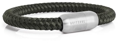 Akitsune Portus Segeltau Armband | Magnetischer Kapselverschluss Armschmuck Damen Anker Herren Maritim - Mattsilber-Olive 18cm