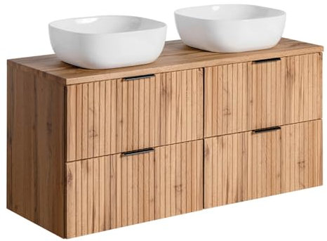 EINFACH GUTE MÖBEL Badezimmer Doppel-Waschplatz PORTREE 120cm | Verschiedene Waschbecken | Wotan-Eiche (120cm Aufsatz-Becken Eiche)