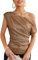 GRACE KARIN Damen Elegant Glitzer Pailletten Tops Kurzarm Pailletten Oberteil für Party Braun M