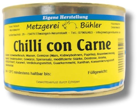 Chilli con Carne feuriges Fertiggericht lang haltbares Lebensmittel 400g, 800g aus Schweinefleisch Fleischkonserve aus der Dose für Camping Vorrat Prepping (800g)