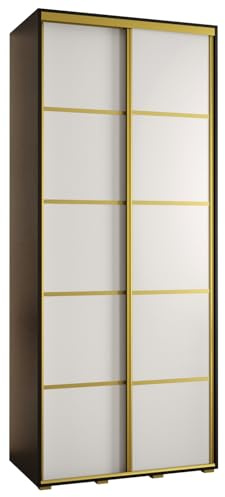 MEBLE KRYSPOL Davos 4 100 Schrank mit Zwei Schiebetüren für Schlafzimmer - Moderner Kleiderschrank mit Kleiderstange und Regalen - 235,2x100x45 cm - Schwarz Weiß Gold