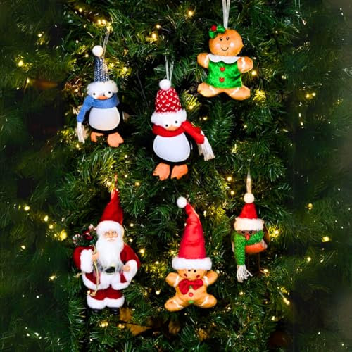 Marco Paul Weihnachtsschmuck, 6 Stück, Christbaumkugeln, Weihnachtsschmuck, Weihnachtsbaumschmuck, Weihnachtsschmuck für drinnen (Pinguin, Weihnachtsmann, Lebkuchenrotkehlchen)