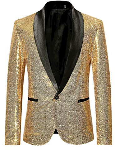 Glitzer Sakko Herren Goldene Hochzeit Party Pailletten Blazer Slim Fit Männer Anzug EIN Knopf Smoking Jackett Herren Weihnachten Silvester Party Glänzende Anzugjacke Performance-Kostüm