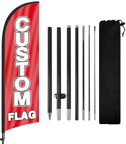 FSFLAG Drapeau à plumes personnalisé avec kit de mât de drapeau et piquet de sol, bannière personnalisée de 2,5 m pour publicité extérieure