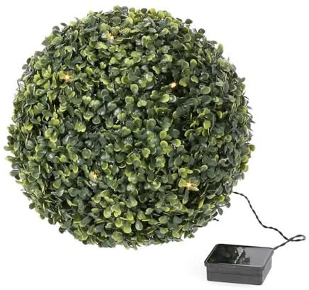 Decor Space Buchsbaum aus Kunststoff, grün, mit 20 LED-Lichtern, Solaraufladung, Ø28 cm