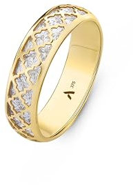 Amberta Allure Damen Diamantschliff Ring aus 9K Gold: Gold Statement Band Größe 50