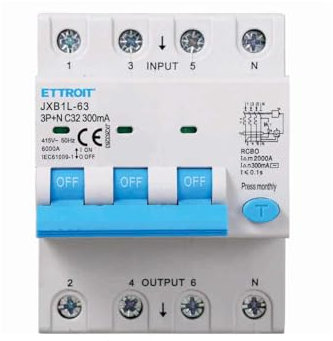 Interruttore Magnetotermico Differenziale Trifase 300mA, 3P+N 6KA 380V, Occupa 4 Moduli DIN, RCBO 3P+N 300mA C32 32A