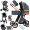 NADDLILY Passeggino Trio, Passeggino 3 in 1 con Spinta Reversibile a Due Vie, Trio Passeggino Neonati con Accessori, Carrozzina per Neonati con Design Portatile Pieghevole Un Clic (V9 Blue)