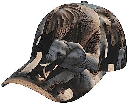 Baseballkappe mit Blumenmuster, Unisex, verstellbar, modisch, gebogene Krempe, schnell trocknend, Sonnenhut, Papa-Cap, Golfmütze, Elefant und Baby-Elefant, One size