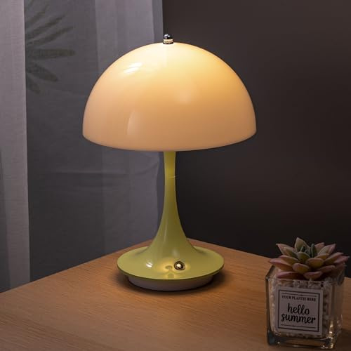 LED Tischlampe Kabellos Akku Pilz Lampe Tischleuchte USB Aufladbar mit Touch Dimmbare 3 Helligkeitsmodi Dekoratives Mushroom Lamp Acryl Lampenschirm Nachttischlampe für Bett Schreibtisch BüRo,Grün