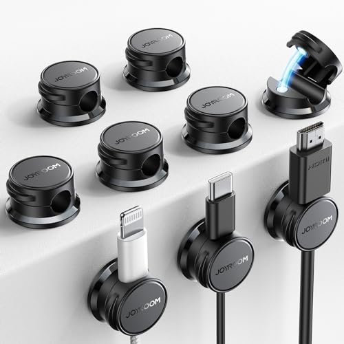 JOYROOM 9 PCS Clip de Cable Ajustable Organizador Cables Magnético Cable Management para Escritorio, Mesitas de Noche, Cables de Carga, HDMI, USB, Cable de Audio, Negro