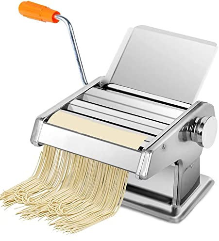 LXYDPZ Nudelmaschine aus Edelstahl, 6 einstellbare Dickeneinstellungen, Nudelmaschine, 2–3 breite Klingen, Teigschneider mit Handkurbel für Spaghetti-, Lasagne- oder Ravioli-Häute (Edelstahl S