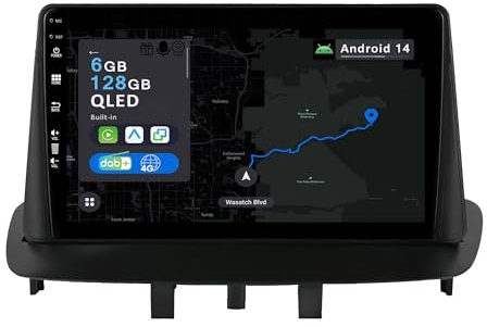 YUNTX 9 pollici Android 14 Autoradio per Renault Megane 3 2009-2014 | Octa Core | 6GB 128GB | Integrato 4G LTE | CarPlay&Android Auto | DSP | DAB | QLED | Dual Band WIFI | Bluetooth 5.0