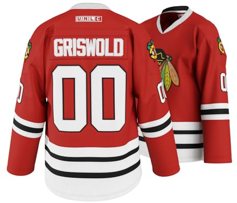 UNLC Griswold #00 Movie Hockey Trikots Genähte Buchstaben und Zahlen, Rot/Ausflug, einfarbig (Getaway Solids), L