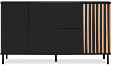 Calicosy Anrichte L160 cm Monza Eiche Artisan und Schwarz aus Spanplatten und MDF für Esszimmer L 160 x B 40 x H 90 cm