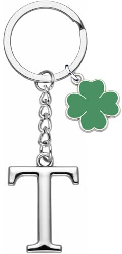 YJYJZX Porte-clés Lettre Initiale Pendentif A-Z 26 - Cadeau Amis Soeurs, Argent - Porte Bonheur Pour Femme Homme Anniversaire (T)