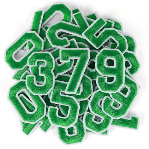 40 Pcs Iron on Numbers Patches, Green Embroidery Number Patches with Ironed Adhesive, 4 Sets Numbers 0-9 Applique for Clothes Backpack Fabric Jeans Hats Jersey Dress Shoes Bags