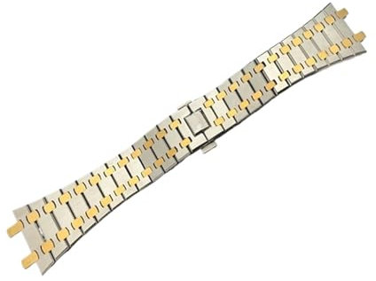 QTYQWC Schwarzes Gold-Silber-Uhrenarmband 21 mm 26 mm für Männer und Frauen, komplett aus Edelstahl, kompatibel mit AP ROYAL Oak-Armband, Faltschließe