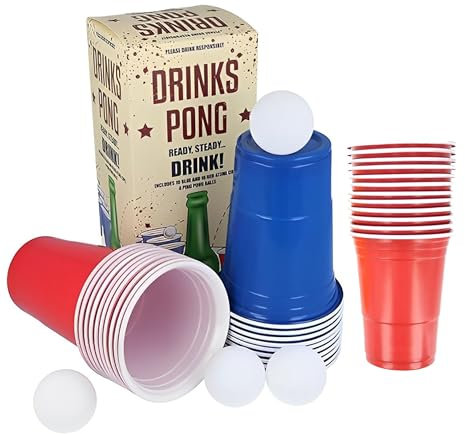TaranNova 24-Piece Beer Pong Set - Includes 16oz Red & Blue Plastic Cups, Ping Pong Balls - Fun Drinking Game for Adults, Parties, Birthdays, Students - Perfect for Tournaments & Social Events