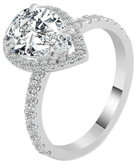 Bishilin Eheringe Weißgold 585 mit Edelstein, Damen Ringe Tropfen mit 3ct Moissanit Eheringe Verlobungsring Nickelfrei für Frauen Größe 60 (19.1)