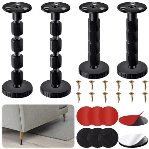 Draupnir 4 Stück Möbelfüße Verstellbar, 25-120mm Höhenverstellbare Füsse für Möbel, Anti-Kollisions Schrank Füße mit Doppelseitiges Klebeband und Anti-Rutsch-Pad, für Tische Schränke Bettfuß Sofas