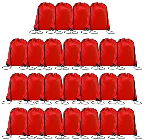 Playcrate 25 Drawstring Bags Backpack - Party Gift Bags & Sports String Bag for Gym, School, Travel Storage Organization (Red)