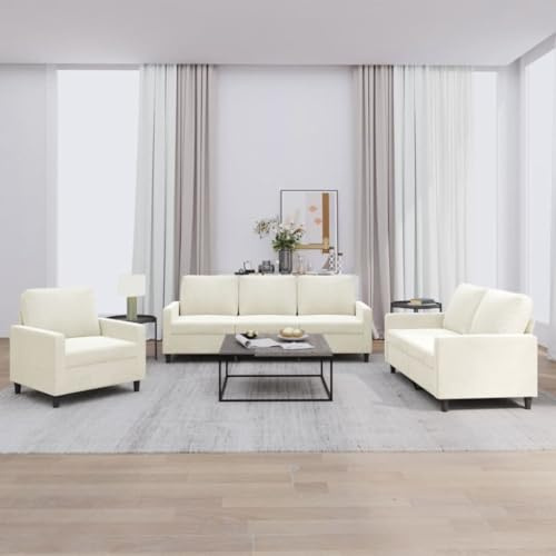 Brokky 3-TLG. Sofagarnitur mit Kissen Sofa Wohnzimmer Sitzgruppe Wohnzimmer Sofa Set Sofas FüR Wohnzimmer Creme Samt