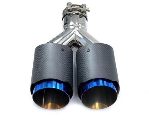 DZSQOMHGD Auto Auspuff Endrohr 1 Stück Dual Matte Carbon Fiber Blue Edelstahl Universal-Auspuffspitze Doppelendrohr Auspuff Schalldämpfer(70MM IN-89MM Out)