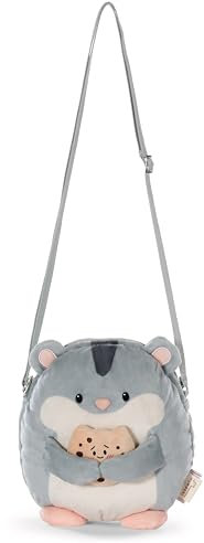 NICI Schultertasche mymochi Hamster Shai 16x17cm - grau - Modische Kawaii-Umhängetasche im niedlichen Plüsch-Design, süße Plüsch-Crossbody Bag - 61819