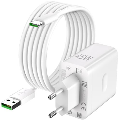 45W USB Charger and Cable 1.8 Metre for Oppo A60 A80, Fast Charging Adapter Charger SuperVOOC and USB C Cable for Oppo Reno12 F Reno13 F Find N2 N3 Flip OPPO A3 Pro 4G A79 A40m A40 A5Pro Pad Realme 9