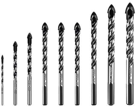 Lot de 9 Forets à Pointe en Carbure de Tungstène,Forets Multi-Matériaux,Ø 3/4/5/6/6/6/8/10/12 mm,pour Carrelage en Porcelaine, Céramique, Brique, Plastique, Ciment, Bois, Verre