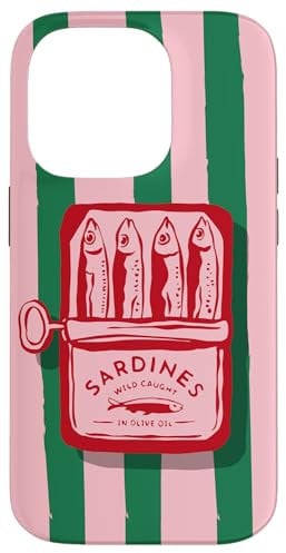 Pink Sardine Maximalist Vintage Food Stripes Aesthetic Cute Case for iPhone 14 Pro