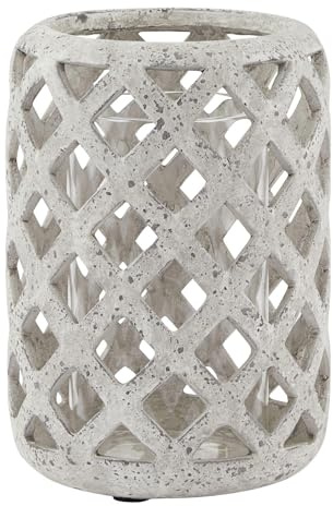 Hill Interiors Stone Effect Hurricane Lantern (32cm x 20cm x 20cm) (Grey)