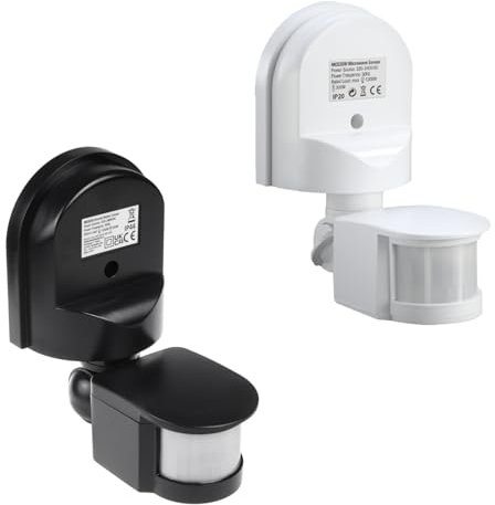 Maclean MCE25 Infrarot Bewegungsmelder Wandbewegungssensor | Bewegungs- und Dämmerungssensor | Erfassungswinkel: 180° | Erfassungsbereich: 5-12 m | Sensor Außen Einbau Decke Wand (Schwarz + Weiß)