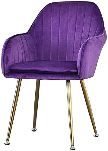 Sedia da pranzo in velluto viola con gambe in metallo, elegante poltrona da soggiorno, comoda poltrona per il tempo libero, con schienale, elegante decorazione per la casa, gambe dorate