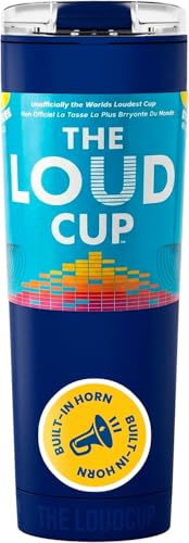 Loud Cup The - Bicchiere da 652 ml + corno da stadio con coperchio a chiusura scorrevole (blu navy) – Borraccia termica riutilizzabile, tazza da viaggio per caffè, caffè – Coppa più rumorosa del mondo