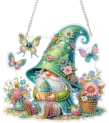 Bowetile Diamond Painting Anhänger Gnome, Schmetterlinge Diamond Painting Fensterbilder Erwachsene,Kinder Hängende Ornament Motive Bastelset für Fensterbilder Wand Garten,Decor Geschenk