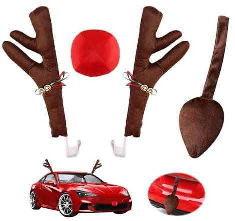 Rentier Auto Set, Auto Rentier Kostüm, Aut-o Rentiergeweih Rudolf, Au-to Deko Weihnachten, mit Geweih, Nase und Schwanz, Au-to mit Geweih für Weihnachten, Aut-o Deko für Truck Van SUV