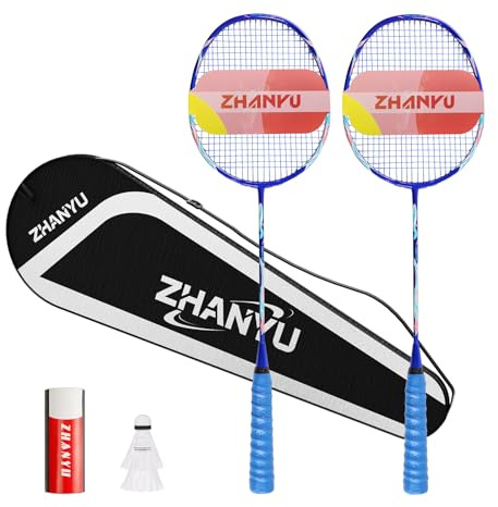 Badminton SchläGer Profi，Badminton SchläGer,Professionelle Ausbildung Unterhaltung Federball Set Mit 82 Gramm Kohlefaser,Bestehend Aus 2 Raketten,2BäLlen Und 1 Tasche(Fd01)
