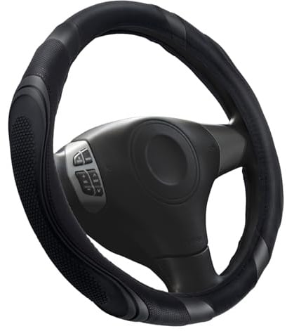 Lenkradbezug Auto, Leder Lenkradabdeckung, Atmungsaktiver Rutschfester Lenkradhüllen, Universell 36-38 cm Auto Lenkrad Schutzhülle, Lenkradbezug für Die Meisten Fahrzeuge (Schwarz)