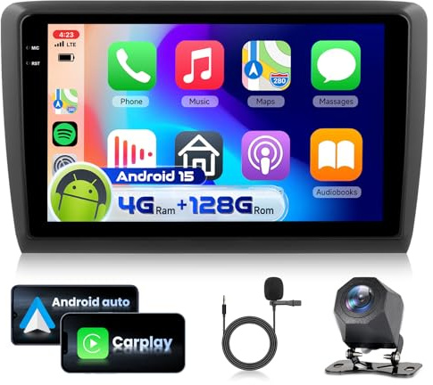 4G 64G VECHTEL 9 Bluetooth-Autoradio für Seat Ibiza 2016-2017 Carplay Android Auto,DSP EQ,1280 * 720,WiFi GPS,Mirror Link,RDS/FM Radio 2 Din mit AHD Rückfahrkamera