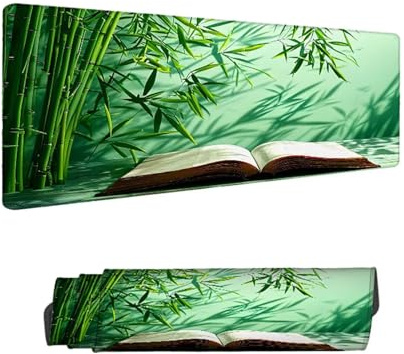 Tapis de Souris Gaming XXL 600 x 300 x 3 mm, Vert Grand Tapis de Souris de Jeu XXL avec Caoutchouc Etanche et Antidérapant, Bambou sous Main Bureau à Bords Cousus Mouse Pad pour Travail, Jeux H-8297